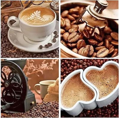 Grote en heldere diamant schilderij set van 4, koffie thema, 40 x 40 cm, schilderen op nummers voor volwassenen, creatieve hobby, decoratieve kunst, ontspanning