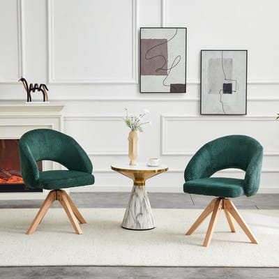 MODFU - Eetkamerstoelen Set Van 2 - Draaibaar - Retro - Eetkamer Of Woonkamer - Stof En Hout - Donkergroen