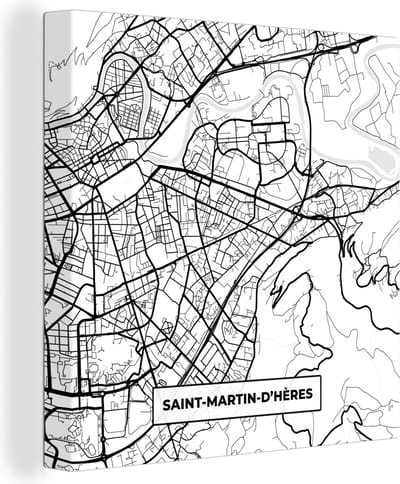 Canvas Schilderij Stadskaart - Frankrijk - Kaart - Plattegrond - Saint-Martin-d'Hères - Zwart wit - 20x20 cm - Wanddecoratie