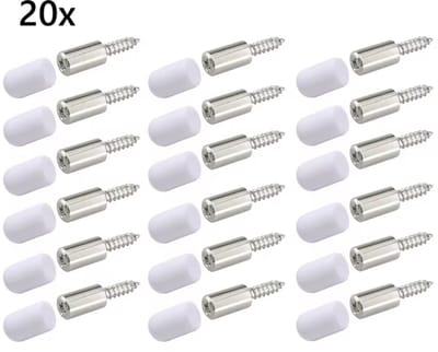 TLVX 20 stuks sterke Schroef + Wit rubber / Plankdragers / Kastschroeven voor plank / Glas / Glazen plaathouder / 20x Zelf tappende Kruiskop schroef en 20x rubber antislip / Kledingkast plank drager / Kastplank houder / Plank steun schroeven + rubber