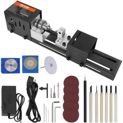 VEVOR Mini Draaibank 96W Houtdraaibank Max. Draaidiameter 70 mm Houtdraaibank Spiltoerental 4250-8500 tpm Kopieerdraaibank met 7-snelheden Draaibank met complete accessoires