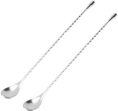 Roerlepels - 2 stuks - Roestvrijstalen cocktaillepels - 30 cm roestvrijstalen cocktaillepels - Cocktailmixer met lange steel en spiraalvormig ontwerp - Geschikt voor bars, keukens en andere gelegenheden.