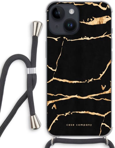 Case Company® - Hoesje met koord geschikt voor iPhone 14 hoesje met Koord - Gouden marmer - Telefoonhoesje met Zwart Koord - Bescherming aan alle Kanten en Over de Schermrand