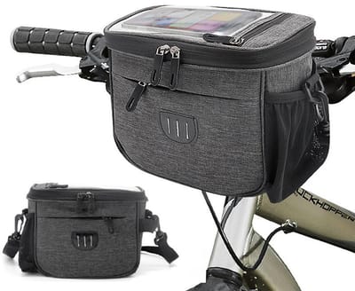 Fietstas voor aan het stuur - fietstas - fietstassen - Fietstas voor aan het frame - Telefoontas - Telefoonhouder met touchscreen - Grijs - Geschikt voor een waterfles - 22x17x13 cm