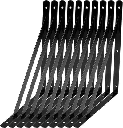 Wandrek 10 stuks driehoekige houders van 90 graden - Staal - 300 mm x 190 mm - Hoekbeugel beugel met schroeven en ankers - Zwart