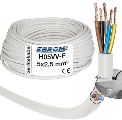 Fornuisaansluitkabel H05VV-F 5G2,5 mm² - 3 meter - wit