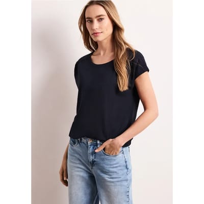 Shirt met ronde hals en rimpels