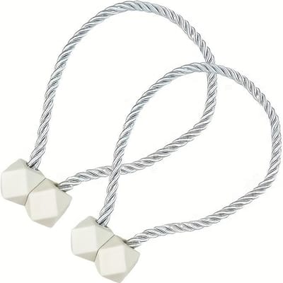 2 pièces Clips de Rideaux Magnétiques avec Corde en Polyester Robuste & Conception Sans Perçage, Forte Adhérence Magnétique, pour Décoration Intérieure Moderne, Décoration de Fenêtre 2pcs white
