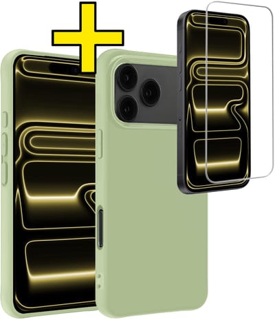 Hoesje - Met Screenprotector - Geschikt voor Apple iPhone 17 Pro - Sterk & Shockproof - Back Cover - Siliconen Case - Telefoon Hoes - Telefoonhoesjes - Groen