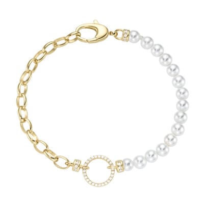 Armband 19 cm schelp parels zirkonia wit 925/000 Sterling zilver geelgoud verguld.