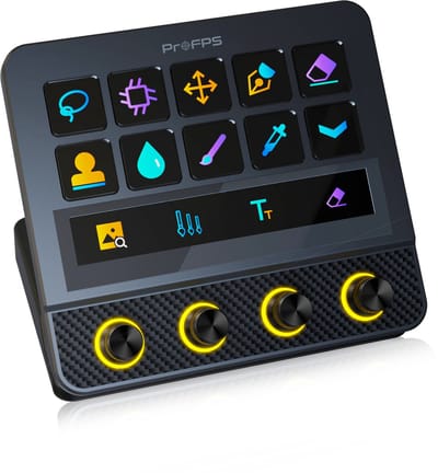 ProFPS Nexus Pro Stream Deck - 10 LCD-toetsen - Touch Bar - 4 Draairegelaars - USB Hub