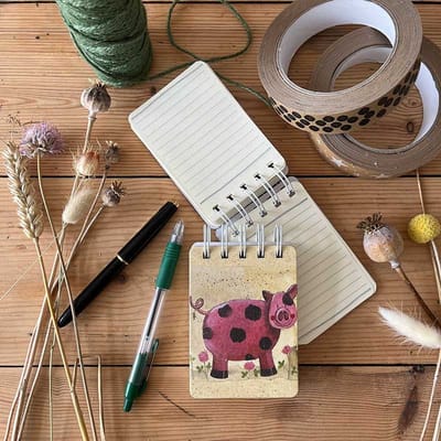 Alex Clark klein spiraal gebonden notitieblokje varken ~Pearl Small Spiral Bound Notepad'