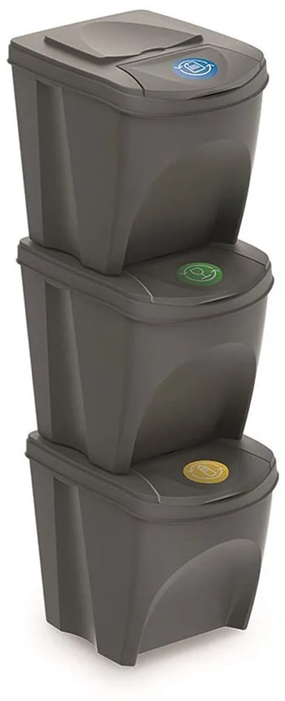 Set van 3x kunststof afvalscheidingsbakken grijs van 25 liter - Scheidingsprullenbakken