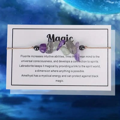 Bixorp "Magic" Cadeau Armband - Edelsteen Armbandje op kaartje - Fluoriet, Labradoriet & Amethist