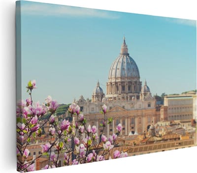 Artaza Canvas Schilderij Sint-Pietersbasiliek - 30x20 cm - Klein - Wanddecoratie Skyline - Muurdecoratie Christelijk - Schilderijen Op Canvas Bloesem
