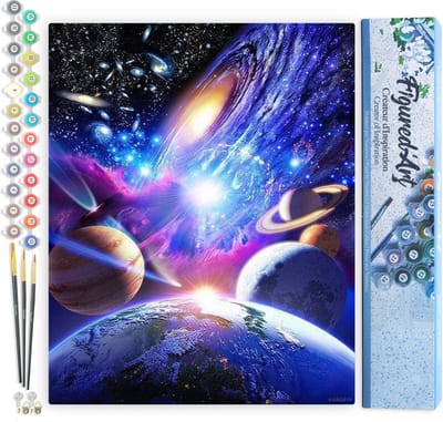 Figured'Art Schilderen op Nummer Volwassenen canvas Planetaire Systeem - Handwerk acrylverf Kit DIY Compleet - 40x50cm zonder frame
