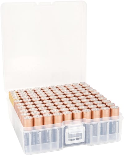 Dailygoody - Opbergdoos voor 100 AA Batterijen - Draagbaar Batterijvak - Transparant Deksel - Grote Capaciteit - Organiseer Je Batterijen - Ideaal voo