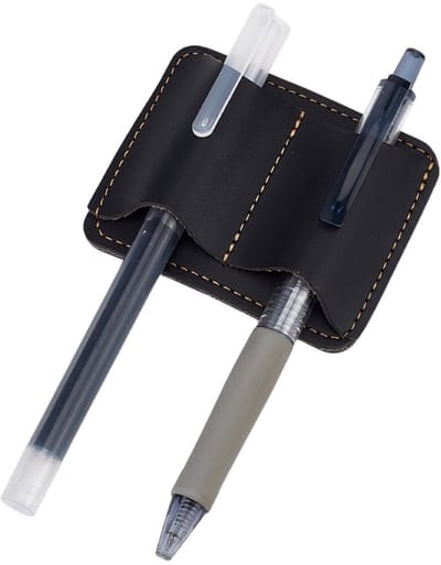 Dailygoods- Pennenhouder met clip - Draagbare Kunstleren Organizer - Dubbele Sleuf - Schrijfwarenhouder - 7,7 x 6,1 cm - Penbescherming tegen krassen - Pennenorganizer