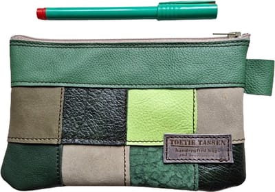 Toetie & Zo - Handgemaakte Etui - Leer - Groen - Patchwork - Telefoontas - Makeuptas - Pennenetui - Medicijnhoesje