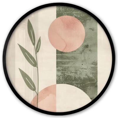 Poster in lijst Rond - Fotolijst 40x40 cm - Posters - Geometrisch - Roze - Groen - Natuur - Ronde posterlijst zwart - Decoratie - Wanddecoratie woonkamer - Muurdecoratie slaapkamer
