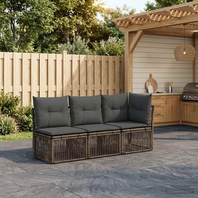 vidaXL - Tuinbank - Set - 3 - st - 3-Aantal - zitplaatsen - Grijs - poly - rattan