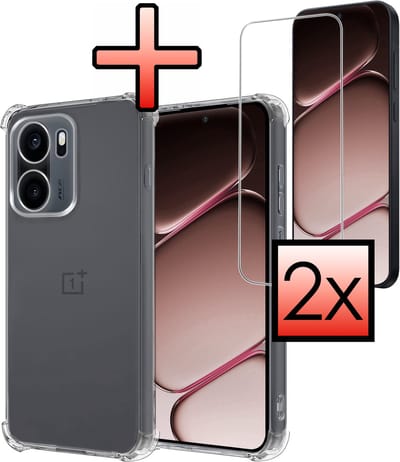 Hoesje - Met Screenprotector - 2 Stuks - Geschikt voor OnePlus 15R - Sterk & Shockproof - Siliconen Case - Back Cover - Telefoon Hoes - Shock Proof - Transparant