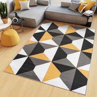 Tapiso Maya Vloerkleed Grijs Geel Wit Laagpolig Tapijten Maat- 80x150