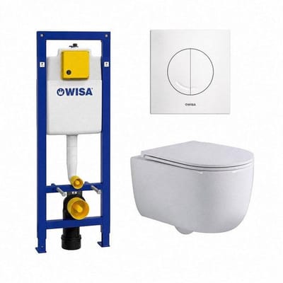 QeramiQ Dely Swirl Toiletset - 6.5x53cm - Wisa XS inbouwreservoir - slim zitting - witte bedieningsplaat - ronde knoppen - wit mat