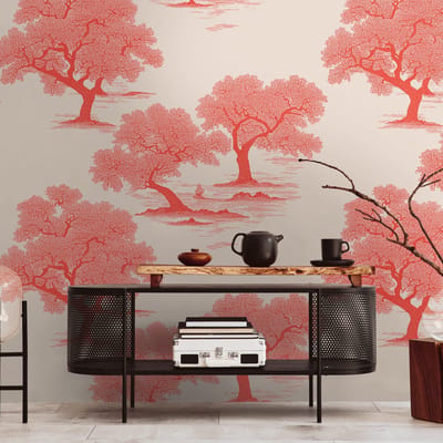 Fotobehang Profhome 398761-GU vliesbehang hardvinyl warmdruk in reliëf glad met aziatisch patroon mat rood wit 1,59 m x 2,8 m