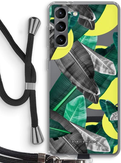 Hoesje met koord geschikt voor Samsung Galaxy S21 hoesje met Koord - Fantasie jungle - Telefoonhoesje met Zwart Koord - Bescherming aan alle Kanten en Over de Schermrand