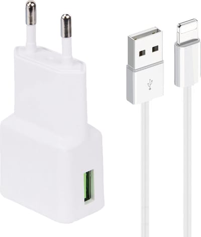 Snellaad Oplader - Snellader Geschikt voor iPhone en iPad - 1 Meter - Oplaadkabel - 15W Vermogen - Adapter USB - Incl. Lightning Kabel - Adaptive Fast Charger - Stekkerblok - Wit
