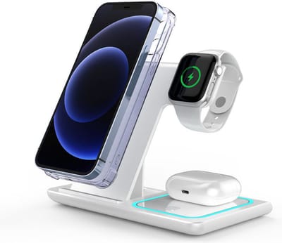 Samsung oplader 3-in-1 opvouwbaar laadstation voor Samsung-producten, snelle draadloze oplader, reisdockadapter-Wit en lamp voor Samsung