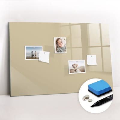 Tulup Whitebord - Kleur Beige Magneetbord - 90 cm x 60 cm - Magnet Board - Stylish Memo Board - Magnetisch Bord - Planning Muur - Gratis 5 Sterke Magneten + Whiteboard Marker & Wisser - Memobord Keuken - Magneetbord Rechthoekig