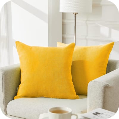 Famanu – Mosterdgele kussenhoezen van 40 x 40 cm - chenille - kussensloop - zachte - vierkante - effen - decoratief - voor slaapbank - slaapkamer - woonkamer met onzichtbare rits - set van 2