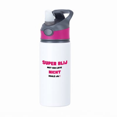 Hacebo® - super blij met een lieve nicht zoals jij waterfles met rietje roze - Nicht - de liefste nicht - verjaardag - cadeautje voor nicht - nicht artikelen - kado - geschenk - water fles - 650ML