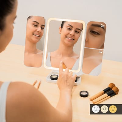 Make-Up Spiegel met Verlichting - met 10x Vergroting - Make-Up Spiegel - Opvouwbaar - Touchbediening - Verschillende Vergrotingen - 2 Kleuren Licht - Kantel - Oplaadbaar-en Draaibaar