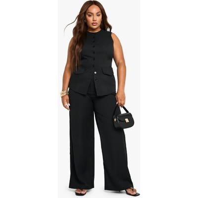 boohoo Dames Plus op maat gemaakte broek met wijde pijpen | Black | Maat: 28