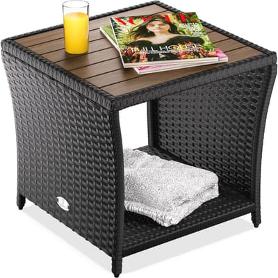 Bijzettafel Weerbestendig Klein Hout Polyrattan Acacia 45x45x40cm - Buitentafel Tuintafel Balkontafel Tuinmeubilair