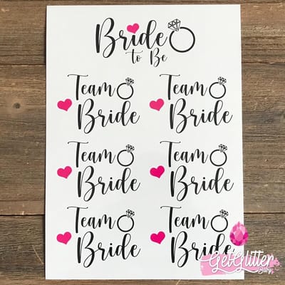 GetGlitterBaby® - Plak Tattoos / Tijdelijke Tattoo Vrouwen - Vrijgezellenfeest Versiering Vrouw - Bride to be / Team Bride