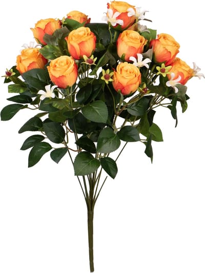 Louis Maes Kunstbloemen boeket rozen/bloesem met bladgroen - oranje - H49 cm - Bloemstuk