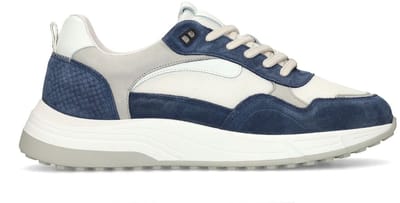 Manfield - Heren - Blauwe suède sneakers met leren details - Maat 40