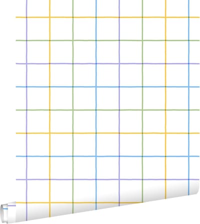 ESTAhome behang geblokt motief geel, groen, paars en blauw - 50 x 900 cm - 132053