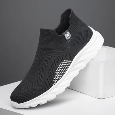 CLOHOO Chaussures de Marche Maille Respirante Chaussures de Sport Décontractées pour Hommes Confortables Douces Plates à Enfiler Nouvelles Baskets Blanches pour Homme 39 noir