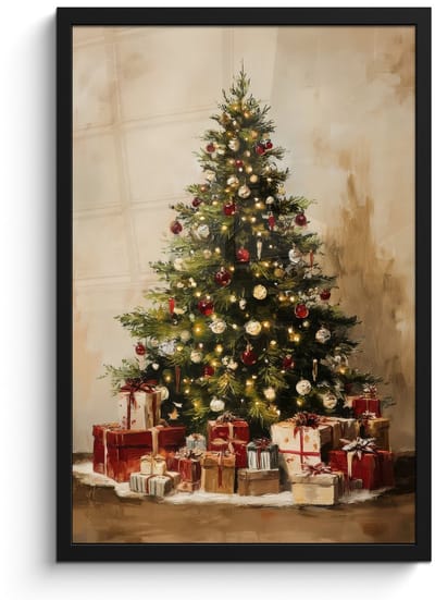 Poster in lijst - Fotolijst 40x60 cm - Posters - Kerstboom - Versierd - Kleurrijk - Posterlijst zwart - Decoratie - Wanddecoratie woonkamer - Muurdecoratie slaapkamer - Kerstversiering - Kerstdecoratie voor binnen - Kerstmis