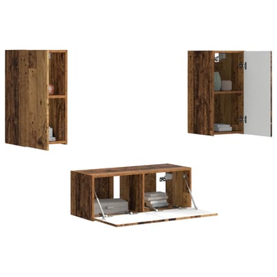 vidaXL Tv-meubelset Wandgemonteerd 6 pcs Oudhout Bewerkt hout