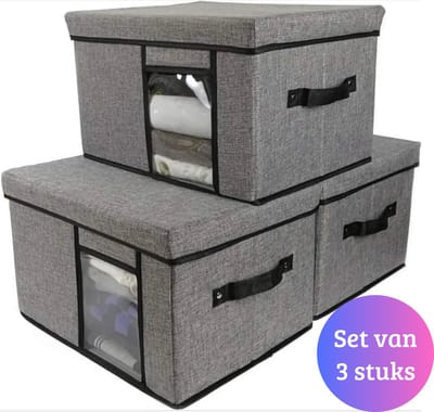 Janse® Opbergboxen set van 3 - Kleding organizer - Opslagbak - Opslagbox 3 stuks - Opvouwbare opbergmand - Stoffen opbergset - Opberger met deksel - Kast organizer