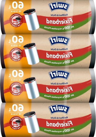 Fixeerband vuilniszakken 60l - Scheurvast en dicht - Druppelvrij - Huishoudelijk afval - Goede grip - 4x10 zakken