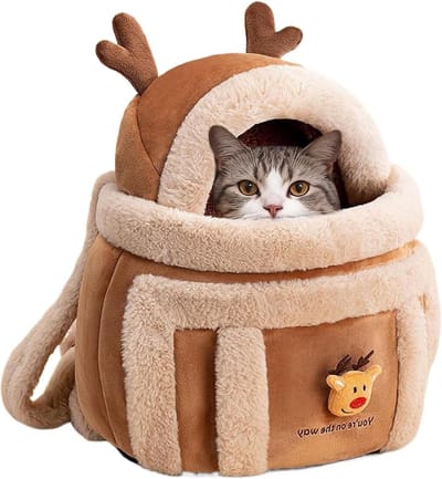 Draagtas Hond - Reistas Kat - Comfortabel Vervoer - Warme Pluche Voering - 36x28x21 cm - Bruin