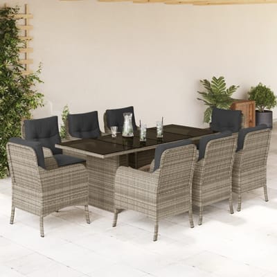 vidaXL - 9-delige - Tuinset - met - kussens - poly - rattan - lichtgrijs