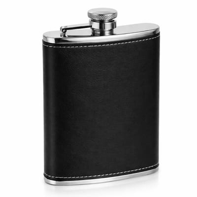 Zwarte Heupfles 224 ml – RVS Zakfles met PU-Leren Afwerking – Lekvrij – Compact & Stijlvol